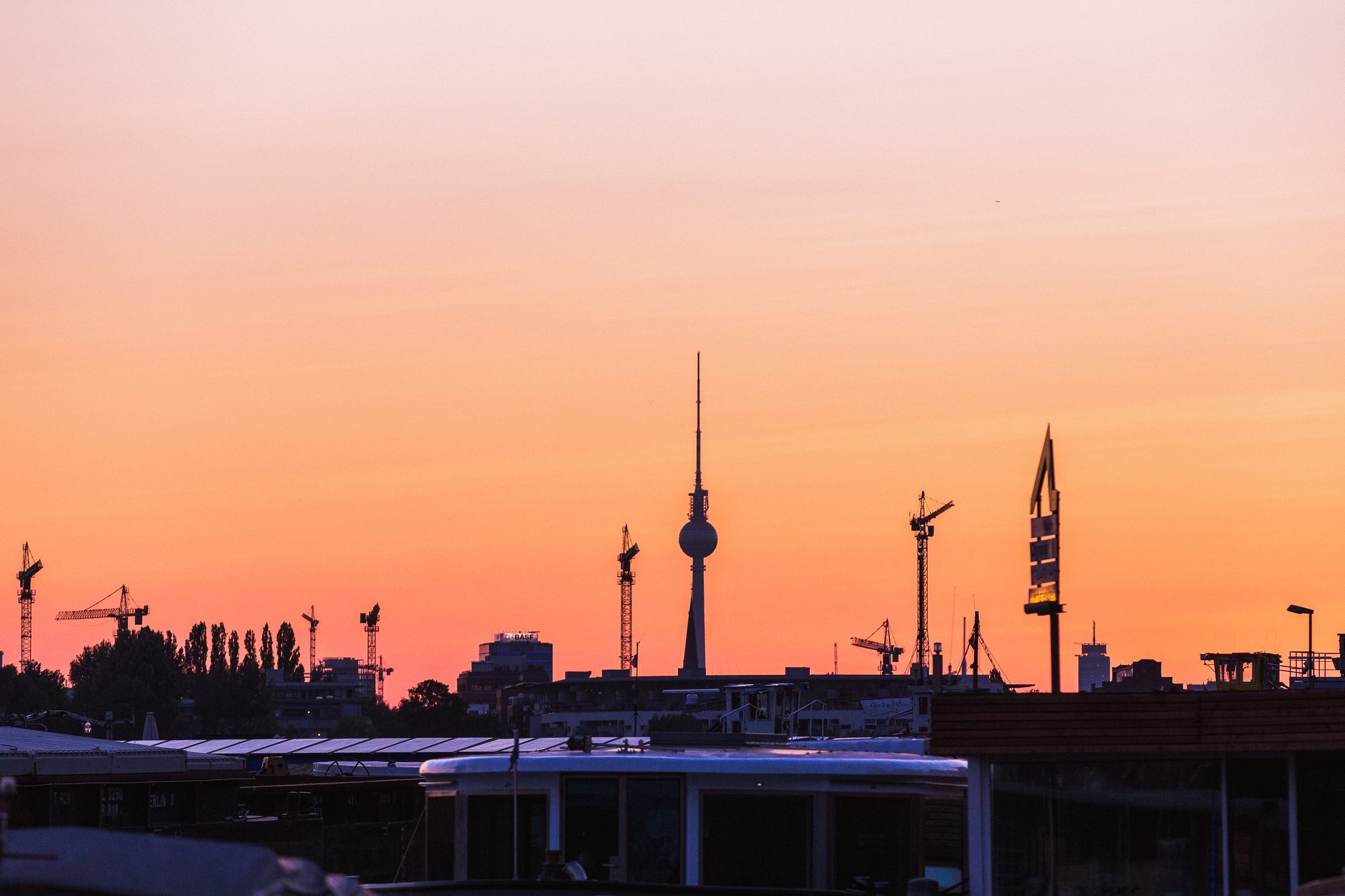 Berlin skyline at sunset with the television tower